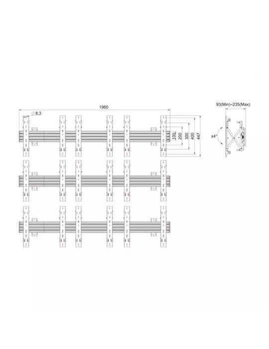 MULTIPANTALLA 5051 Multisoporte de pared Wallmount Pro MBW3x3UP 9 pantallas LCD 32 -55  VESA Máx 400x400 MULTIBRACKETS MUL5051