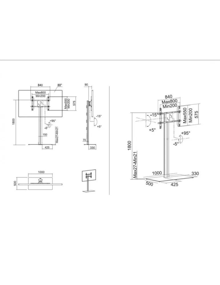 MULTIBRACKETS 7277 Neigbarer Bodenständer Multibrackets Public Display Stand 180 HD Single Silver Floorbase - 55 -80 -Bildschi
