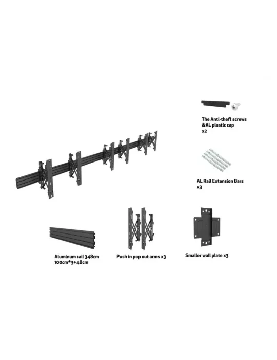 MULTIBRACKETS 4139 Support mural Multibrackets Wallmount Pro MBW3U Push In Pop Out Black - 3 écrans 40"-65" VESA Max 600x400