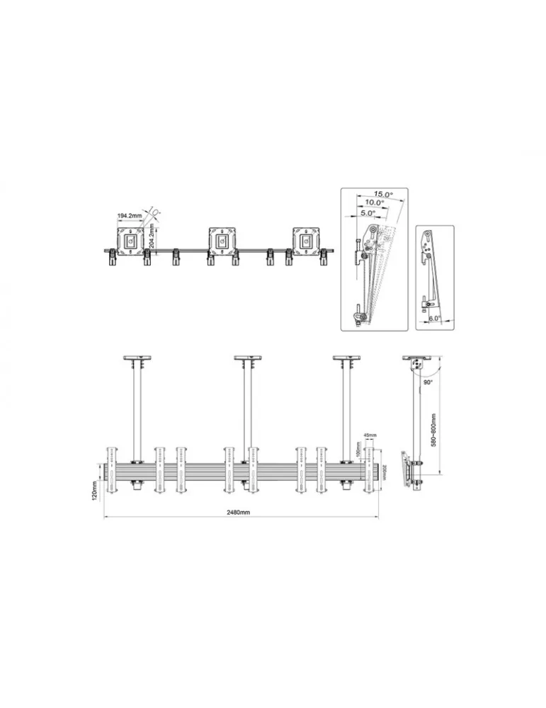 MULTIBRACKETS 5679 Support plafond Multibrackets Menu Board Mount Pro MBC4X1U - 4 écrans 30"-42" VESA Max 200x200