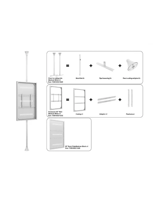 MULTIBRACKETS 5728 Support sol plafond avec caisson Multibrackets Enclosure 65" Floor to Ceiling Medium - écran 65" VESA Max 60