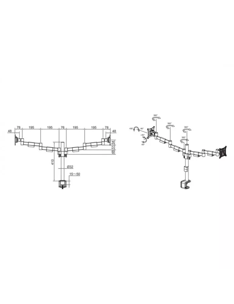 MULTIBRACKETS 5181 Support table rotatif Multibrackets Deskmount Officeline Dual White - écran 15" -30" Vesa Max 100x100