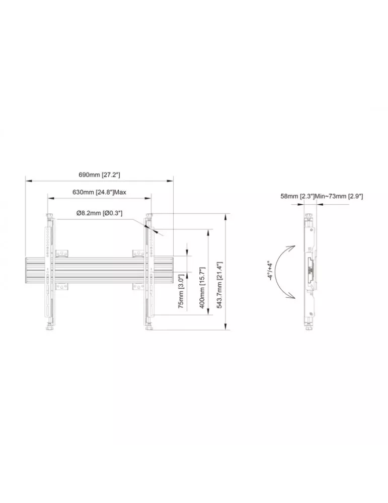 MULTIBRACKETS 0624 Multibrackets Wallmount Pro MBW1U Micro Adjustable Black - screen 32 -75  VESA Max 600x400 MULTIBRACKETS MU