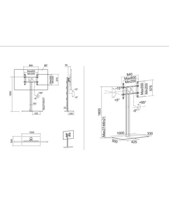 MULTIBRACKETS 7291 Support sol autoportant 2 Ecrans Multibrackets Public Display Stand 180 HD Back to Back Silver Floorbase - é