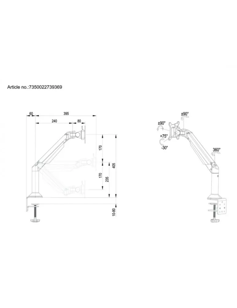 MULTIBRACKETS 9369 Support de table et mural Multibrackets VESA Gas Lift Arm Desk or Wall Basic - 15 - 32  screen VESA Max 100