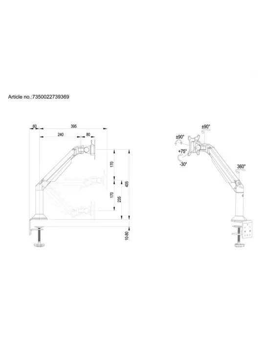 MULTIBRACKETS 9369 Support de table et mural Multibrackets VESA Gas Lift Arm Desk or Wall Basic - 15 - 32  screen VESA Max 100