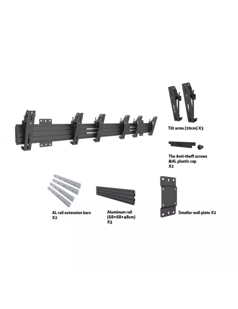 MULTIBRACKETS 7048 Support mural inclinable Multibrackets Wallmount Pro MBW3U Tilt 200 Black - 3 écrans 27"-32" VESA Max 200x20