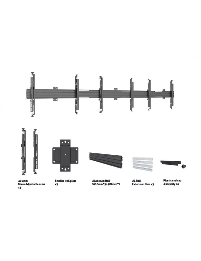 MULTIBRACKETS 0648 Soporte de pared ajustable Multibrackets Wallmount Pro MBW3U Micro Ajustable Negro - 3 pantallas 32 -75  VE