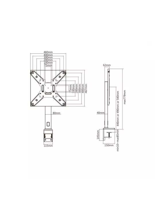 MULTIBRACKETS 0136 Support de table Multibrackets Deskmount XL White- Desk mount for Displays - écran 32  -55  Vesa Max 400x40