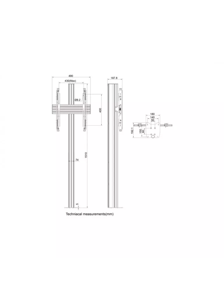 MULTIBRACKETS 0280 Adjustable floor mount Multibrackets MBFC1U 150 Floormount Column Pro - 32 -65  screen VESA Max 400x400 MUL