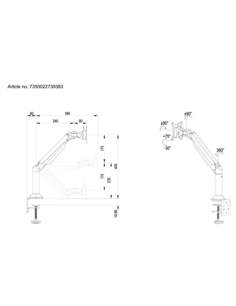 MULTIBRACKETS 9383 Tisch- und Wandhalterung Multibrackets VESA Gas Lift Arm Desk or Wall Basic - Bildschirm von 15 - 32  VESA