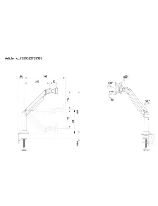 MULTIBRACKETS 9383 Support de table et mural Multibrackets VESA Gas Lift Arm Desk or Wall Basic - écran de 15"- 32" VESA Max 10