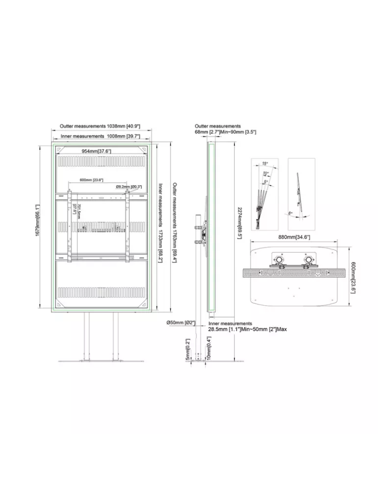 MULTIBRACKETS 8225 Cabine totem interieur  Pro Series Dual Pole Enclosure 75" REF:
