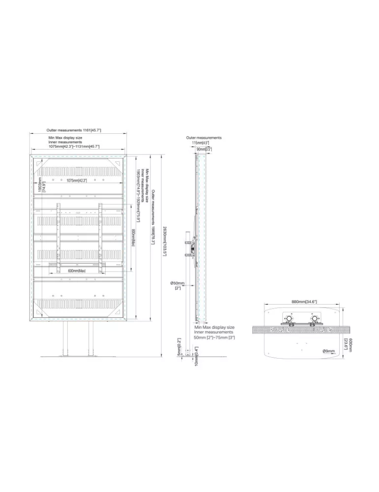 MULTIBRACKETS 0031 Caisson sur pied pour ecran 86"  Dual Pole Enclosure 86" H-Brightness Floorbase
