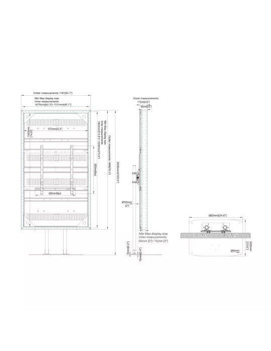 MULTIBRACKETS 0031 Caisson sur pied pour ecran 86"  Dual Pole Enclosure 86" H-Brightness Floorbase