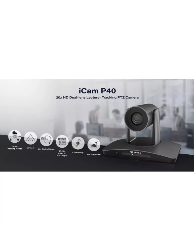 INFOBIT ICAMP40 Caméra de conférence PTZ Full-HD double optique Infobit iCam P40 Caméra Suivi conferencier