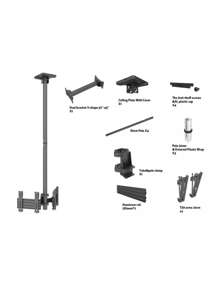 MULTIBRACKETS 2451 Deckenhalterung 2 Bildschirme Multibrackets MBC2UPV 50 100 200 Ceiling Mount Pro - 32  43  VESA Max 200x200