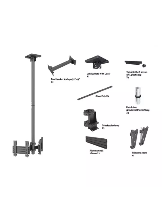 MULTIBRACKETS 2451 Support plafond 2 ecrans Multibrackets MBC2UPV 50/100/200 Ceiling Mount Pro - 32"~43" VESA Max 200x200