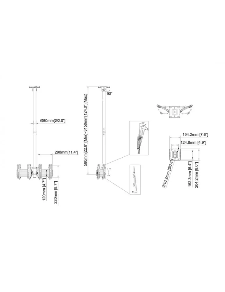 MULTIBRACKETS 2451 Support plafond 2 ecrans Multibrackets MBC2UPV 50/100/200 Ceiling Mount Pro - 32"~43" VESA Max 200x200