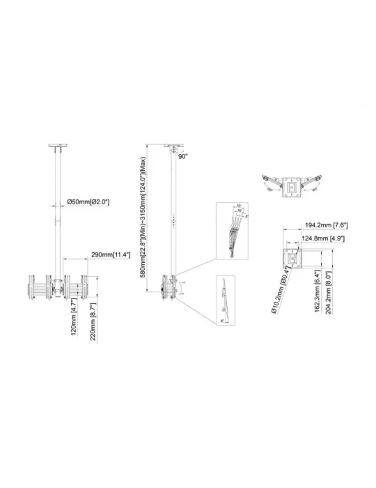 MULTIBRACKETS 2451 Support plafond 2 ecrans Multibrackets MBC2UPV 50/100/200 Ceiling Mount Pro - 32"~43" VESA Max 200x200