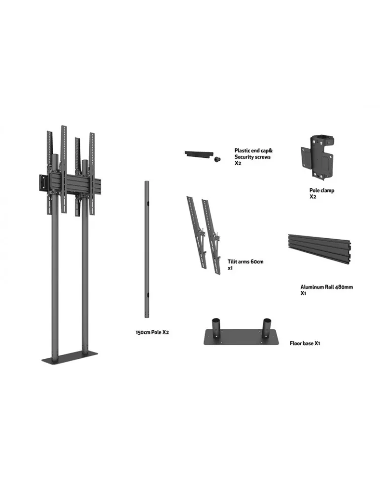 MULTIBRACKETS 8977 Bodenständer zur Befestigung Multibrackets Dual Pole Floormount Pro B2B - 2 Bildschirme 65 -90  VESA Max 40