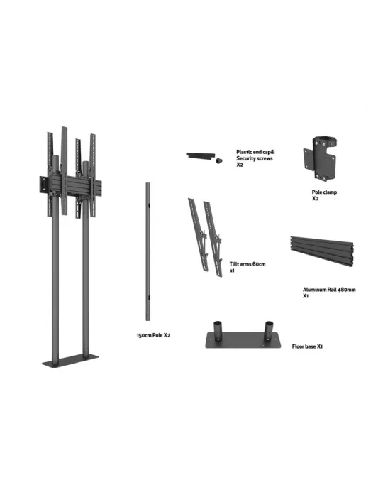 MULTIBRACKETS 8977 Support sol a fixer Multibrackets Dual Pole Floormount Pro B2B - 2 écrans 65"-90" VESA Max 400x600