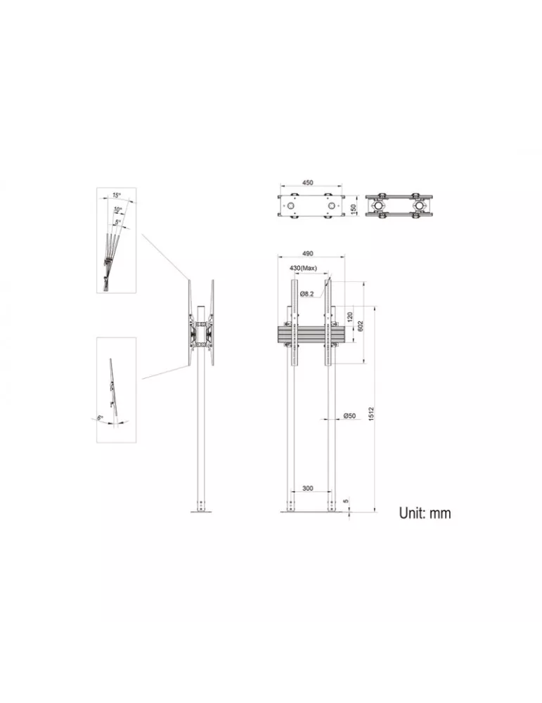 MULTIBRACKETS 8977 Floor stand Multibrackets Dual Pole Floormount Pro B2B - 2 screens 65 -90  VESA Max 400x600 MULTIBRACKETS M