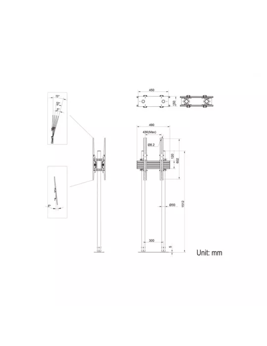 MULTIBRACKETS 8977 Floor stand Multibrackets Dual Pole Floormount Pro B2B - 2 screens 65 -90  VESA Max 400x600 MULTIBRACKETS M