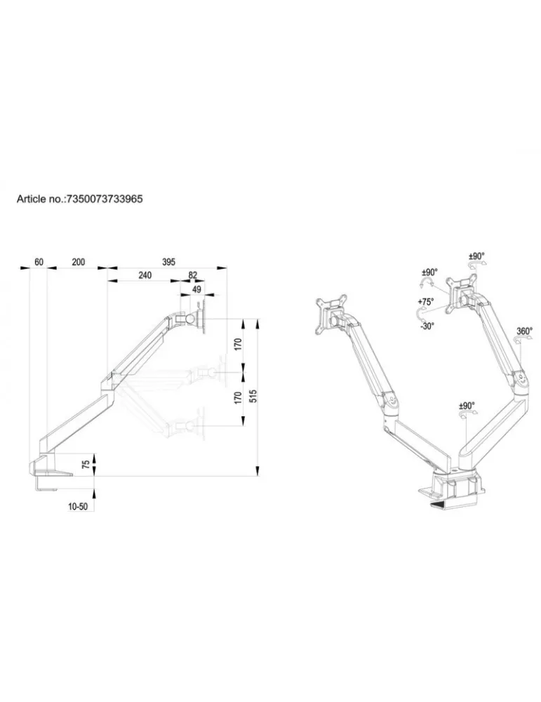 MULTIBRACKETS 3965 Gelenkige Tischhalterung Multibrackets Gas Lift Arm Dual Side by Side - 2 Bildschirme von 15 -32  VESA Max