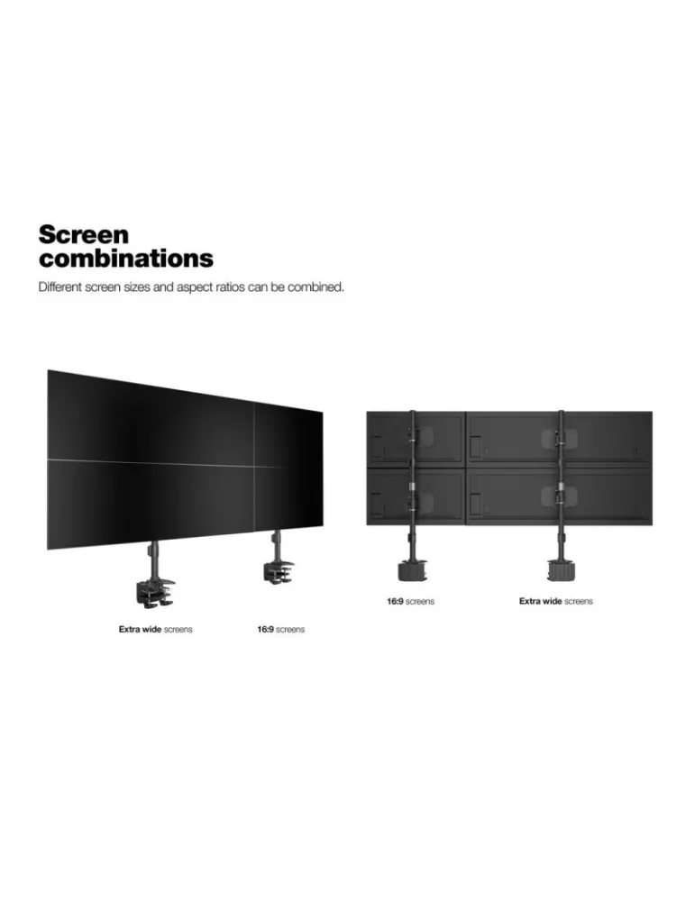 MULTIBRACKETS 2734 Support de table rotatif Multibrackets VESA Desktopmount Quad Vertical Desk Clamp - 4 écrans de 24" - 32" VE