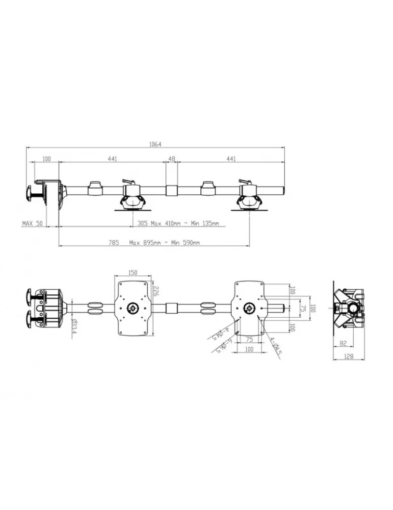 MULTIBRACKETS 2734 Multibrackets VESA Desktopmount Quad Vertical Desk Clamp - 4 screens from 24  - 32  VESA Max 200x100 MULTIB
