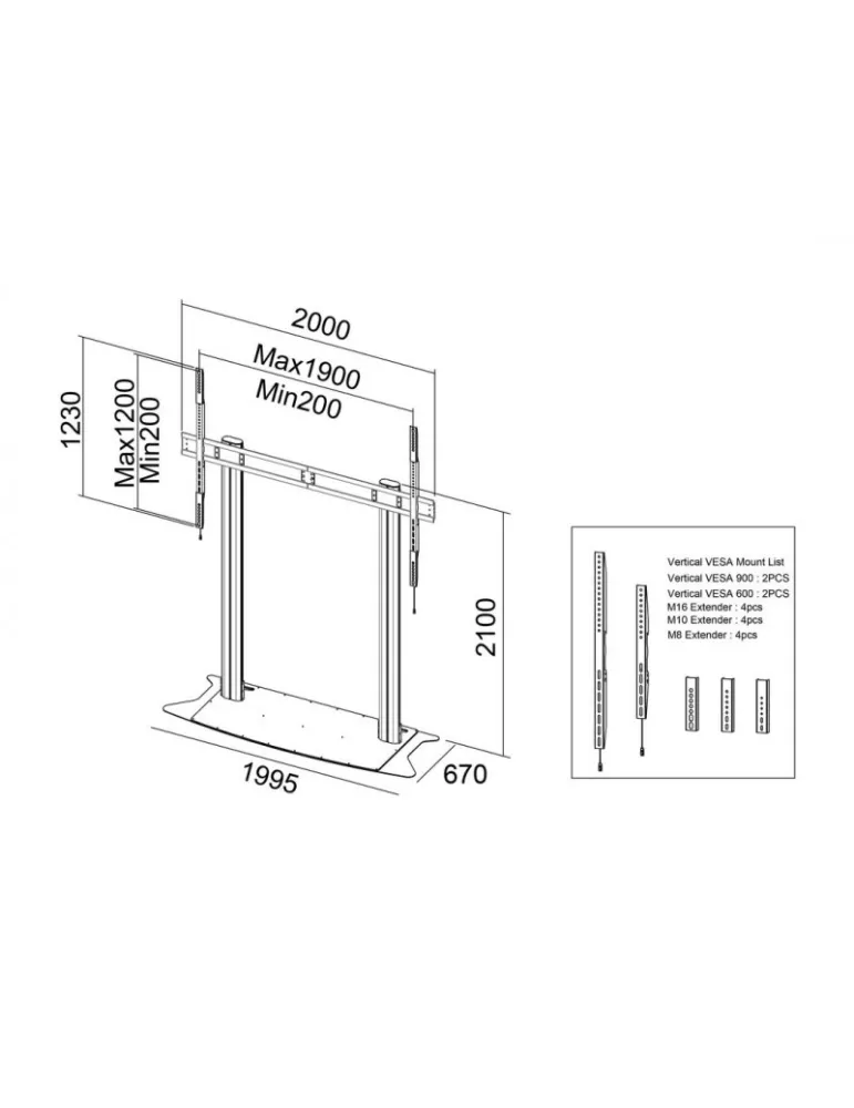 MULTIBRACKETS 3422 Kit de soporte sol extensión incl Multibrackets Public Display Stand 210 Dual PillarFloorbase - écran 70 -1