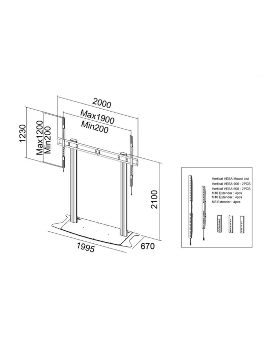 MULTIBRACKETS 3422 Kit de soporte sol extensión incl Multibrackets Public Display Stand 210 Dual PillarFloorbase - écran 70 -1