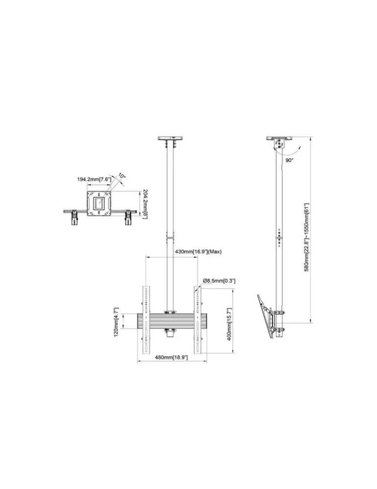 MULTIBRACKETS 8638 Soporte de techo Multibrackets Pro MBC1U Blanco - Pantalla de 32 -65  VESA Máx. 400x400 MULTIBRACKETS MUL86