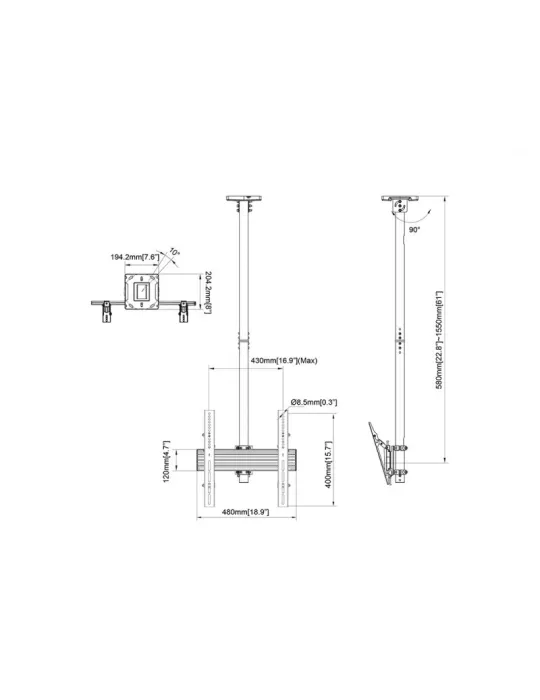 MULTIBRACKETS 8638 Deckenhalterung Multibrackets Ceiling Mount Pro MBC1U Weiß - 32 -65 -Bildschirm VESA Max 400x400 MULTIBRACK
