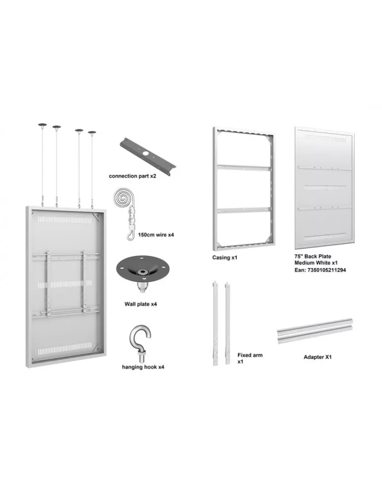 MULTIBRACKETS 3748 Caisson avec Elingues Multibrackets Enclosure 75" Wire Medium White - écran 75" VESA Max 600x400
