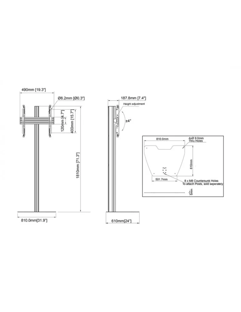 MULTIBRACKETS 4103 Soporte sol ajustable Multibrackets MBFSC1U 180 Floorstand Column Pro - écran 40 -75  VESA Max 400x400 MULT