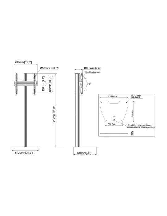 MULTIBRACKETS 4103 Support sol ajustable Multibrackets MBFSC1U 180 Floorstand Column Pro - écran 40 -75  VESA Max 400x400 MULT