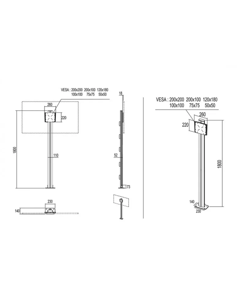 MULTIBRACKETS 2395 Soporte sol a fixer Multibrackets Display Stand 180 Single SIlver - écran 24 -65  VESA Max 700x400 MULTIBRA