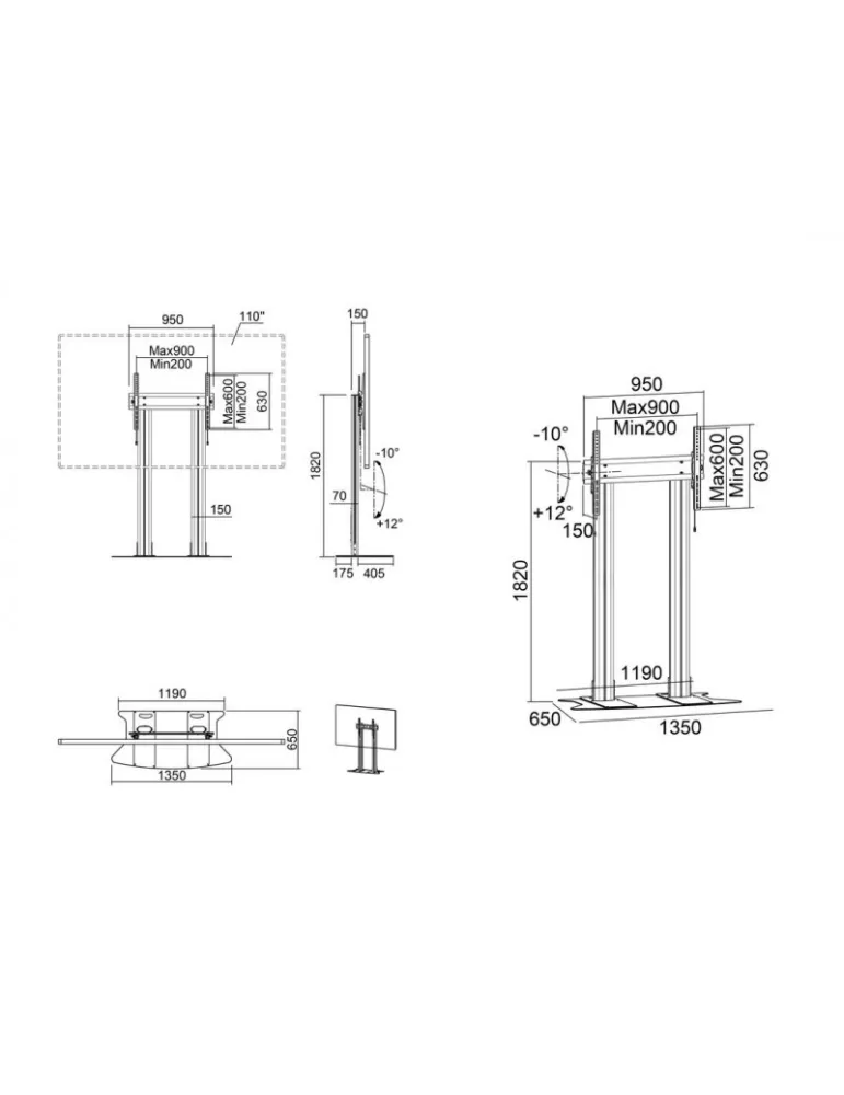 MULTIBRACKETS 2555 Support sol Multibrackets Public Display Sitand 180 Dual Pllar Floorbase Silver- écran 70"-110" VESA Max 800