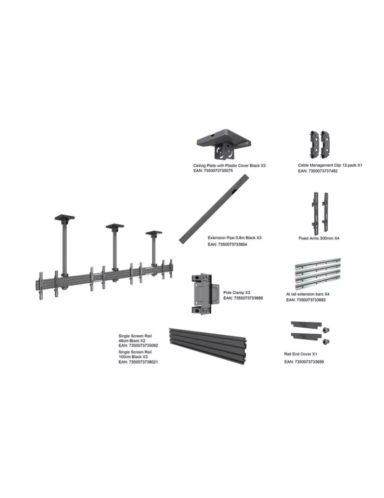 MULTIBRACKETS 6466 Deckenhalterung Multibrackets Menu Board Mount Pro MBC4X1U - 4 Bildschirme 32 -50  VESA Max 300x300 MULTIBR