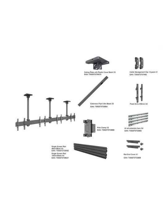 MULTIBRACKETS 6466 Support plafond Multibrackets Menu Board Mount Pro MBC4X1U - 4 écrans 32"-50" VESA Max 300x300