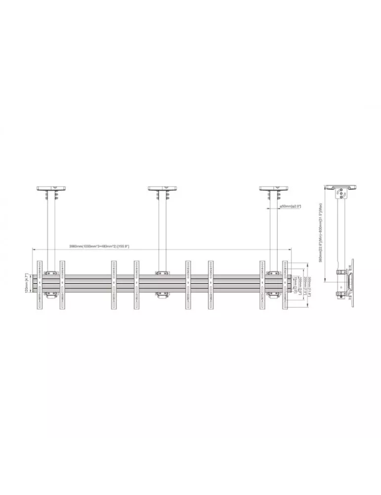 MULTIBRACKETS 6466 Support plafond Multibrackets Menu Board Mount Pro MBC4X1U - 4 écrans 32"-50" VESA Max 300x300