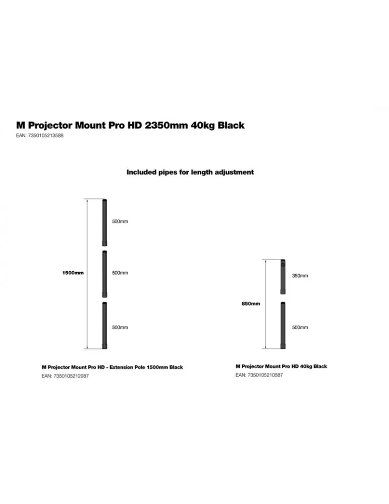 MULTIBRACKETS 3588 Ceiling mount Videoprojector Pro HD 2350mm 40kg Black MULTIBRACKETS MUL3588 | MusicGoodDeal