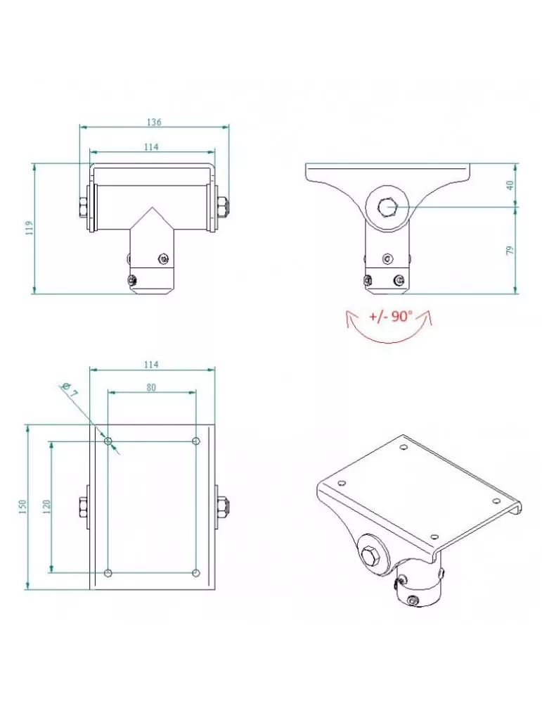 EUROMET 11930 Platine d'inclinaison plafond NOIR pour support Euromet Arakno (REF )