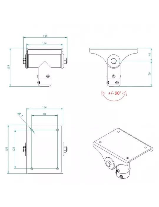 EUROMET 11930 Platine d'inclinaison plafond NOIR pour support Euromet Arakno (REF )