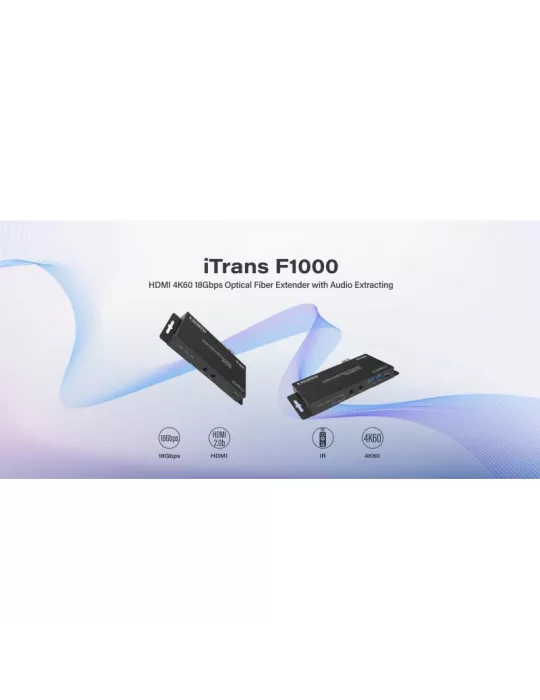 INFOBIT ITRANSF1000 Kit de extensión de fibra óptica HDMI 4K60 de 10 km con extracción de audio Infobit - iTrans F1000 INFOBIT