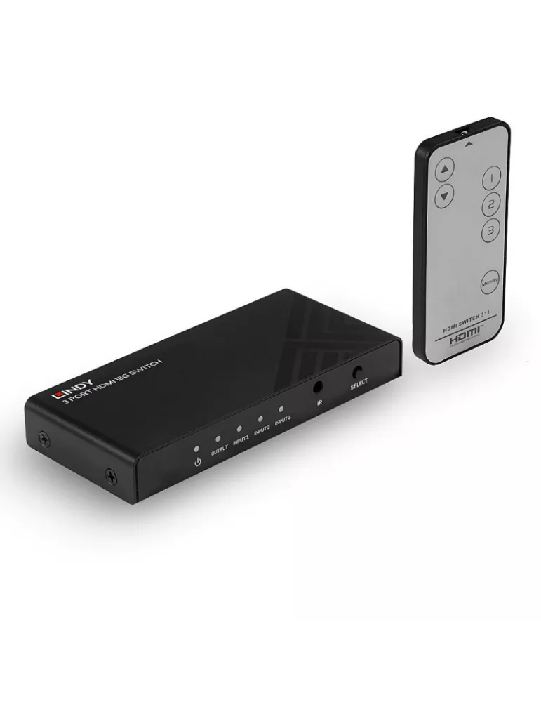 LINDY 38232 - Switch HDMI 18G 3 Ports - commute 3 sources 4K@60 vers 1 ecran