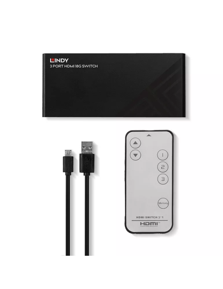 LINDY 38232 - Switch HDMI 18G 3 Ports - commute 3 sources 4K@60 vers 1 ecran