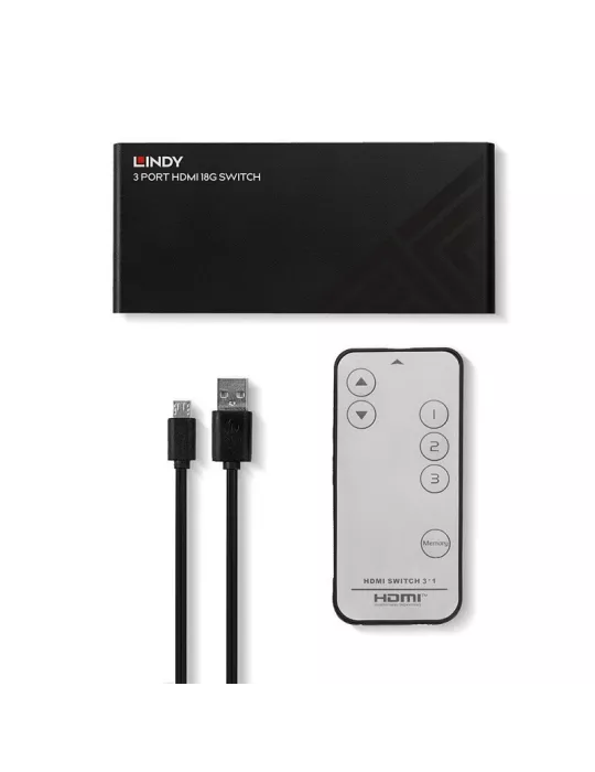 LINDY 38232 - Conmutador HDMI de 3 puertos 18G - Conmuta 3 fuentes 4K 60 a 1 pantalla LINDY LIN38232 | MusicGoodDeal